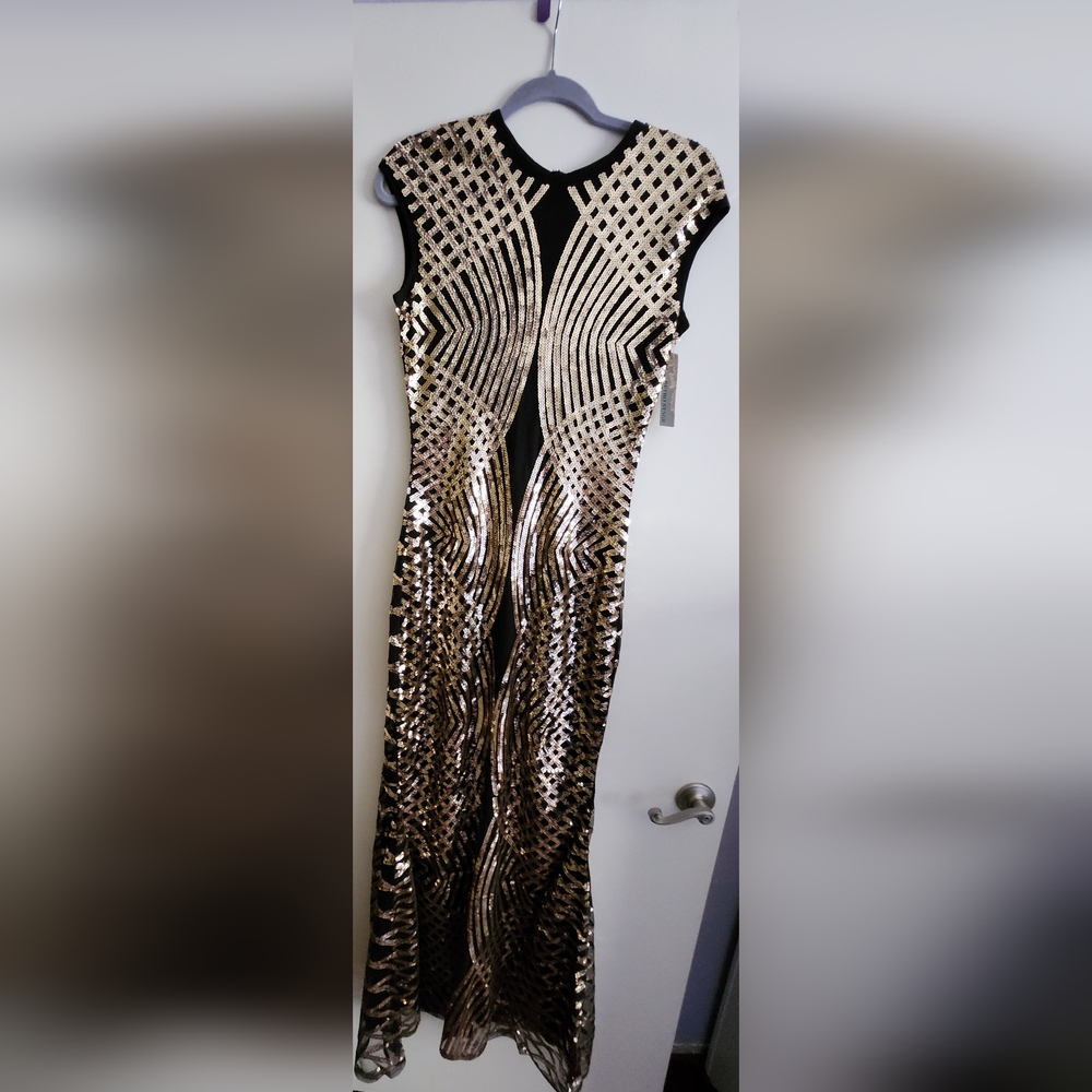 Retro Stage Gold and Black Sequin 1920s Evening Gown Size S NWT - Picture 10 of 13